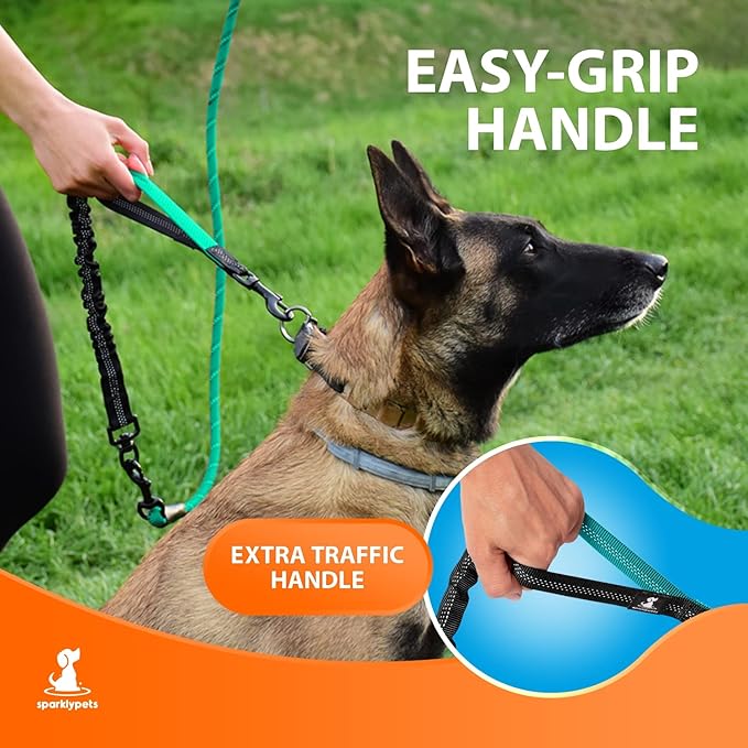 SparklyPets - Heavy Duty Bungee Rope Leash for Large and Medium Dogs - No Pull, Shock Absorber Long Dog Training Lead - No Slip Reflective Line for Outside (5.5 Ft Bungee Leash)