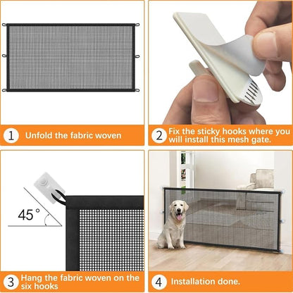 Dog Gate Indoor Pet Gates for Stairs: Dogs Screen Mesh Gate for The House Magic Gate for Kitchen Doorways Hallway Stairways Porch Yard 30 inch Tall, 55 inch Wide Fits 48''–52'' Openings