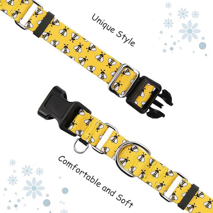 Martingale Dog Collar with Buckle Yellow Bee Dog Collar Adjustable Cute Design Patterns (Bee, Medium)