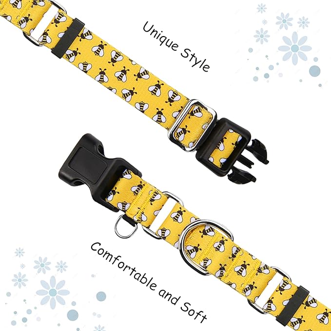 Martingale Dog Collar with Buckle Yellow Bee Dog Collar Adjustable Cute Design Patterns (Bee, Small)