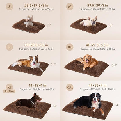 EHEYCIGA Fluffy Dog Crate Bed for Large Dogs, Plush Faux Fur Crate Pad, Calming Anti Anxiety Large Dog Bed, Washable Soft Warm Mat with Non-Slip Bottom, Coffee