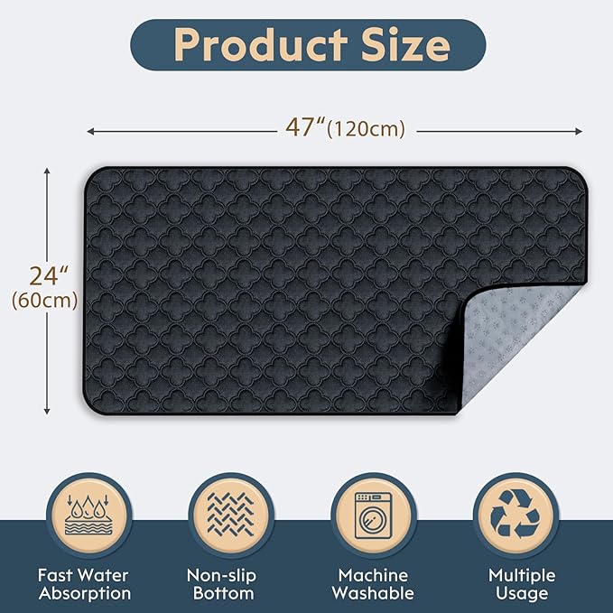 FunFurry Washable Guinea Pig Cage Liner - 4 Pack Reusable Washable Pee Pads，Waterproof Guinea Pig Bedding for Small Animal - Rabbit Bunny Hamster Puppy (Dark Grey, 24" X 47" - 4 Pack)