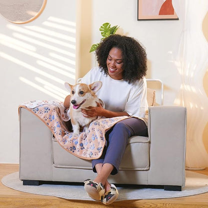 Luciphia 1 Pack 3 Blankets Super Soft Fluffy Premium Fleece Pet Blanket Flannel Throw for Dog Puppy Cat Paw Brown/Pink/White Medium(30x20 inch)