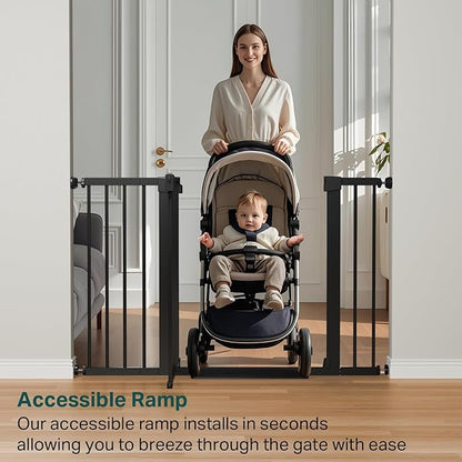 Cumbor 48" Auto Close Baby Gate & Cumbor 2 Pack 48" Dog Gate, Durable Child Gate for Stairs, Doorways, Easy Walk Thru Dog Gate for House for Doorways
