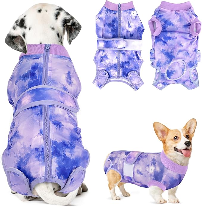 Lukovee Recovery Suit for Dogs, Zipper On Recovery Suit for Female Male Dog, Onesie Abdominal Wounds Cone E-Collar Alternative Prevent Licking Spay Recovery Suit (XXL,TPU)