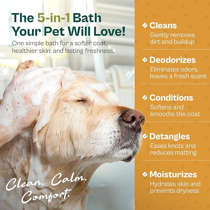 Oatmeal Dog Shampoo and Conditioner for Allergies, Itching and Sensitive Skin - Smelly, Itchy Pet Cleaning Supplies - Puppy Wash, Anti Itch and Dandruff, Organic Formula - Suitable for Cats