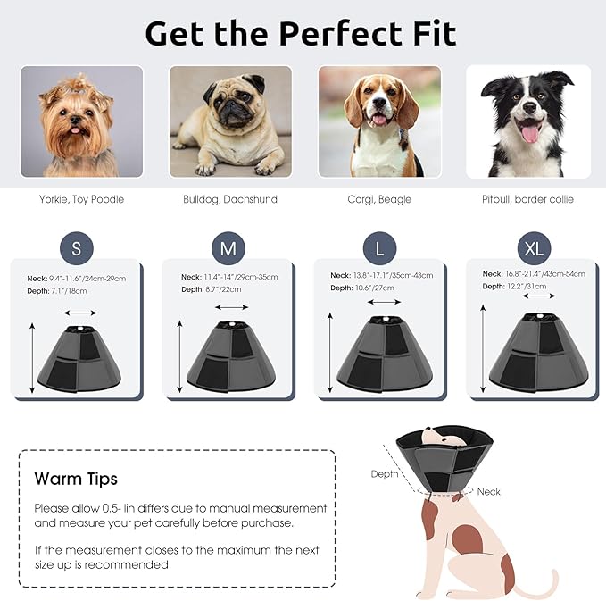 Queenmore Dog Cones for Medium Dogs, Soft Dog Cone Collar After Surgery, Pet Cone for Dogs Wound Care, Spay, Neuter, Breathable Pet Surgery Collars & Cones, Grey M