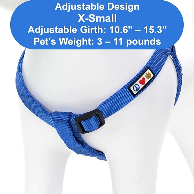 Pawtitas Solid Step-in Dog Harness – Adjustable No-Pull Vest for Puppies to Seniors, Safe & Comfortable XS Blue