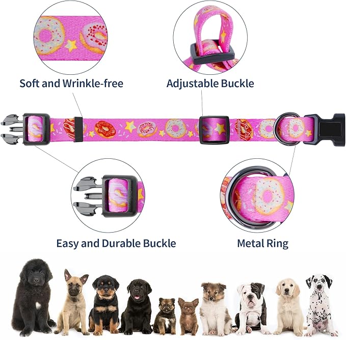 Dog Collar Adjustable Puppy Collar for Small Medium Large Dogs, Nylon Safety Collars with Leopard Print Night Visibility, Pink S