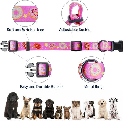 Dog Collar Adjustable Puppy Collar for Small Medium Large Dogs, Nylon Safety Collars with Leopard Print Night Visibility, Pink S