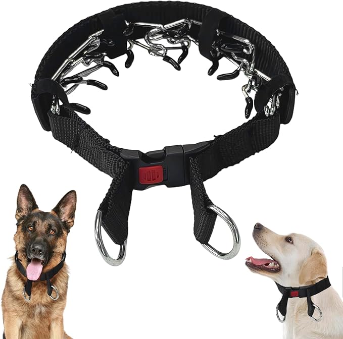 Dog Training Collar, Stainless Steel with Soft Rubber Cap, Adjustable with Quick Release Buckle (L)