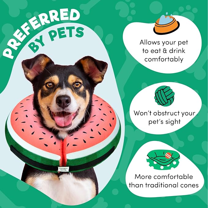 BENCMATE Inflatable Dog Cone Collar Alternative, Soft Dog Cone for Small Medium Large Dogs and Cats, Neck Recovery ECollar Donut Collar After Surgery (Medium, Watermelom)