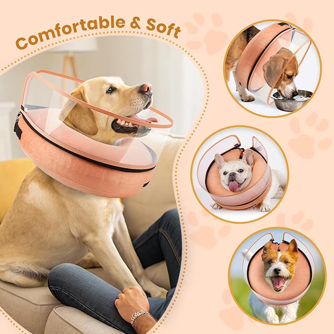 BARKLESS Dog Cone, Inflatable Dog Cone After Surgery for Large Breeds, Soft Surgery Collar with Enhanced Anti-Licking Guard Shield for Pets, Patented Protective Donut Collar