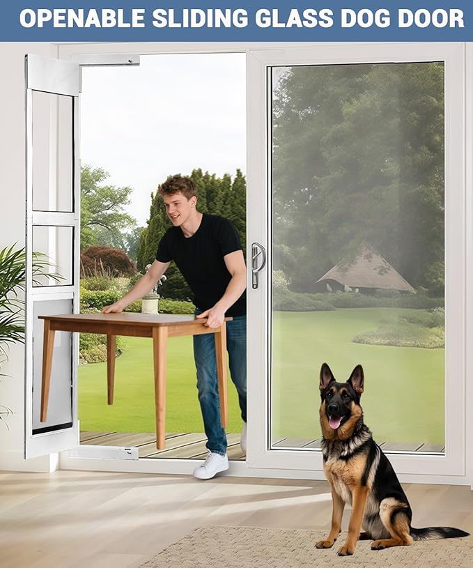 96 inch XL Dog Door for Sliding Glass Door - Left Amout from Inside, Adjustable Height: 96.38-96 in, Extra Large Flap: 14.75”(W) x 24”(H)