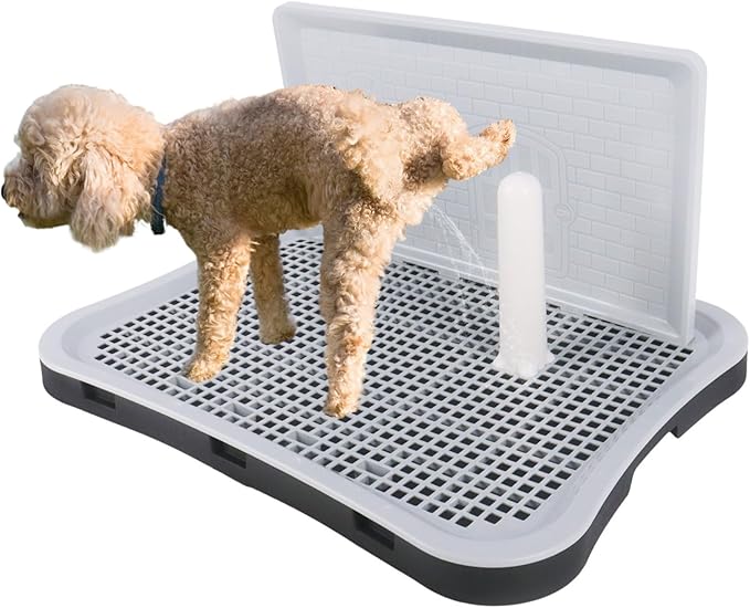 Pee Pad Holder, Puppy Pad Holder, Indoor Dog Potty with Splash Guard & Center Post, Pee Pad Holder for Small and Medium-Sized Dogs 20.1"X15.5" (Gray)