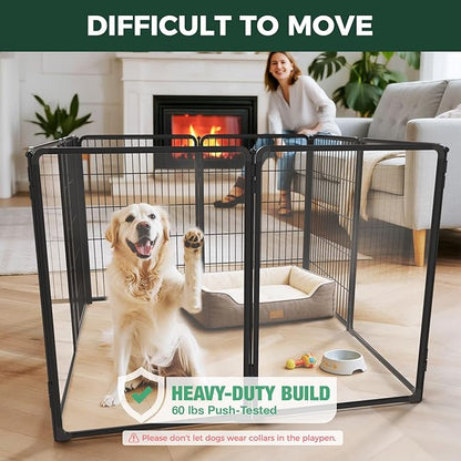 FXW AuraSpace Pro Acrylic & Wire Mesh Indoor Dog Playpen, 40" Height 8 Panels Metal Dog Pen for Medium and Large Dogs, Black│Patented