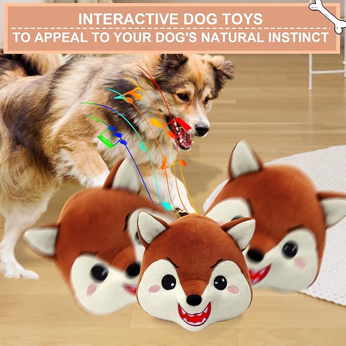 BABORUI Interactive Dog Toys Fox, Jumping Squeaky Dog Toys with Recording and Music Modes, Rechargeable Moving Dog Chew Toys for Small/Medium/Large Dogs to Keep Them Busy(Fox)