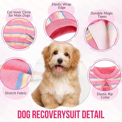 Lukovee Recovery Suit for Dogs, Onesie Surgery Recovery Suit for Female Male Dogs, Abdominal Wounds Cone E-Collar Alternative Prevent Licking Spay Recovery Suit (Pink Stripes,M)