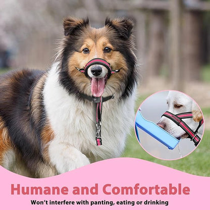 BARKLESS Soft Dog Head Collar, Patented Padded No Pull Head Halter, Training Nose Leash with Safety Link for Medium Large Dogs, Adjustable Muzzle Leash, Easy Control for Walking(Pink, L)