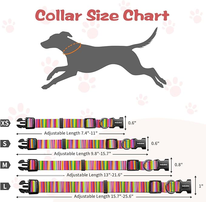 Kazazoo Dog Collar Cute and Soft Nylon Puppy Collar for Boy and Girl, Adjustable Dog Collars for Small Medium Dogs, Rainbow-S