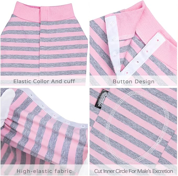 Dog Surgery Recovery Suit,Female Male Puppy Shirt,Dog Spay Neuter Onesie,E-Collar Cone Alternative,Abdominal Wound Protector,Prevent Licking Wound(Pink Gray Stripe-m)