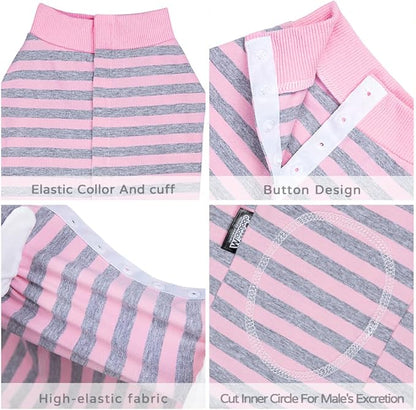 Dog Surgery Recovery Suit,Female Male Puppy Shirt,Dog Spay Neuter Onesie,E-Collar Cone Alternative,Abdominal Wound Protector,Prevent Licking Wound(Pink Gray Stripe-l)