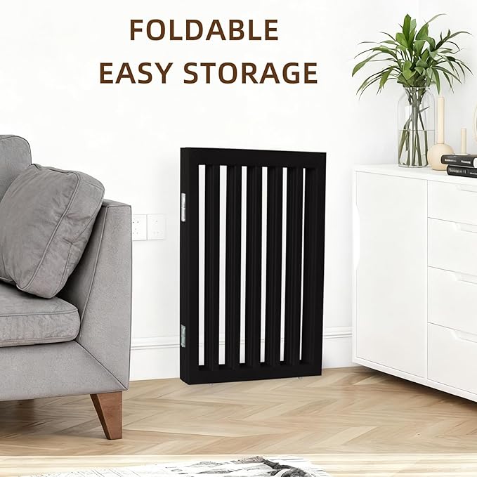 ZJSF Freestanding Indoor Dog Gate for House Foldable Wood Black Puppy Gate for Doorways Pet Gate for Stairs Extra Wide Pet Fence 32" Height 2 Panels