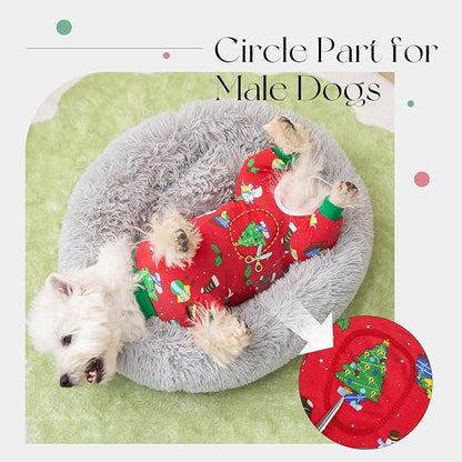 Dog Surgery Recovery Suit for Female Male Dogs, Christmas Dog Onesie Pajamas with Long Sleeve, Xmas Cat Abdominal Wound Bandages Surgical Suit for Shedding Skin Disease