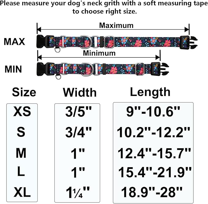 Martingale Collar for Dogs Floral Dog Collars for Small Medium Large Dogs with Buckle Adjustable Soft Nylon Dog Collar (Blue Pink Flower, Medium)
