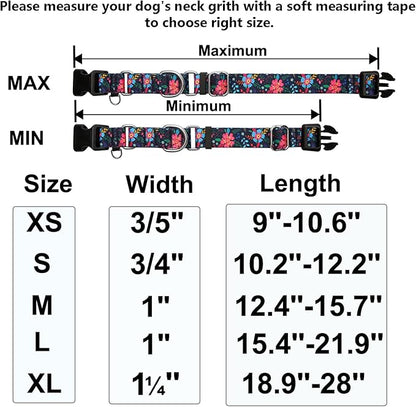 Martingale Collar for Dogs Floral Dog Collars for Small Medium Large Dogs with Buckle Adjustable Soft Nylon Dog Collar (Blue Pink Flower, Medium)