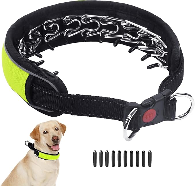 Martingale No Pull Dog Collar for Large Medium Dogs Training Walking, Heavy Duty Nylon Reflective Adjustable Anti Pull Slip Collar with Buckle L Green
