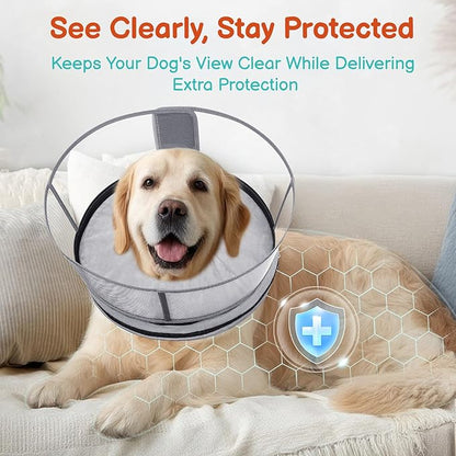 Sponge Dog Cone After Surgery, No Inflation Required Dog Donut Collar to Stop Licking, Inflatable Cone Alternatives for Large Pets, Soft Recovery Collar with Protective Shield (Grey, XL)