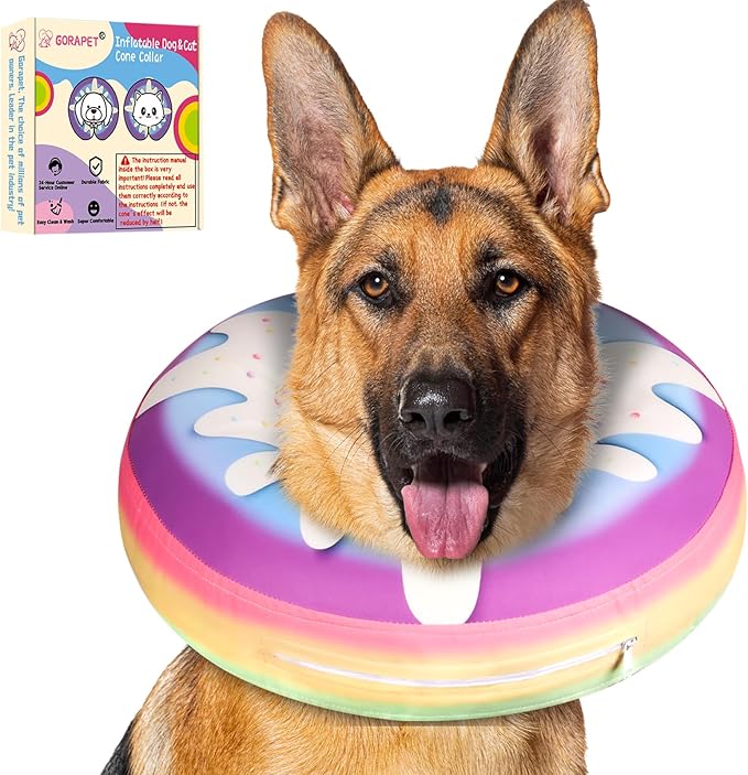 Inflatable Dog Cone Collar Alternative After Surgery, Donut Soft Neck Cone for Golden & German Shepherd Extra Large Dogs, etc, Protective Comfortable E Collar Recovery Cone Not Block Vision