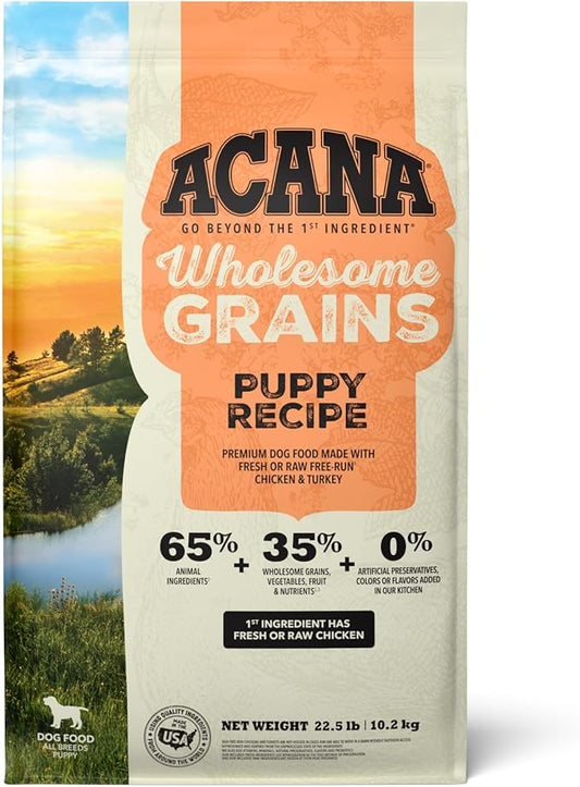 ACANA Wholesome Grains Dry Dog Food Puppy Recipe Real Chicken Eggs and Turkey 22.5lb Bag
