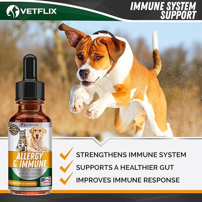 Allergy and Immune Drops for Dogs, Cats, Puppies and Kittens - Natural Supplement with Turmeric and Milk Thistle - Seasonal Allergy Relief and Immune Support - 2 Fl Oz