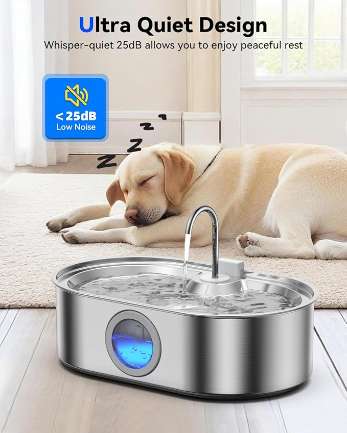 3.4Gal Dog Water Fountain for Large Dogs, 13L Stainless Steel Large Pet Fountain with Deeper & Wider Drinking Area, Automatic Dog Water Bowl Dispenser with Water Window