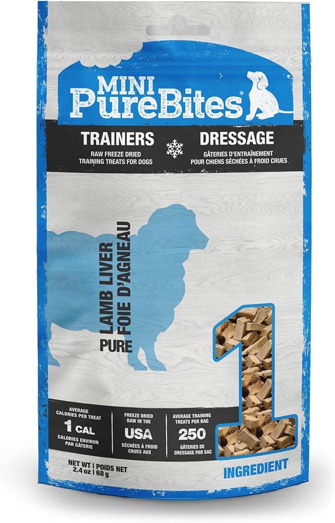 PureBites Mini Lamb Liver Freeze Dried Dog Treats, 1 Ingredient, Made in USA, 2.4oz