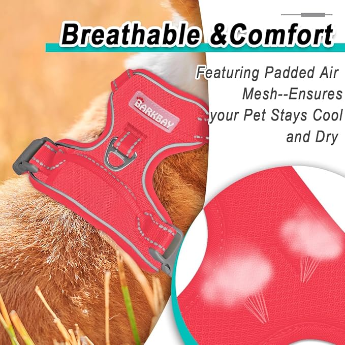 BARKBAY Dog Harness No Pull Mesh for Small Dogs - Adjustable, Reflective, Comfortable, No Choke, Heavy-Duty - Perfect for Outdoor Training, Walking, and Hiking - Strong & Durable - XS & Red Mesh
