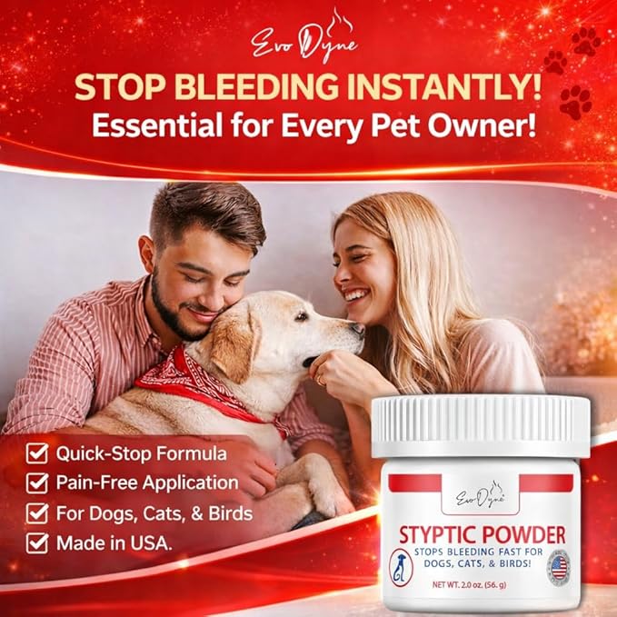 Styptic Powder for Dogs, Cats, and Birds (2 oz) by Evo Dyne | Fast-Acting Blood Stop for Pets | Quick Stop Bleeding Powder for Dog Nail Clipping, Grooming, Cuts and More (1-Pack)