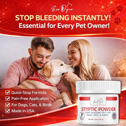Styptic Powder for Dogs, Cats, and Birds (2 oz) by Evo Dyne | Fast-Acting Blood Stop for Pets | Quick Stop Bleeding Powder for Dog Nail Clipping, Grooming, Cuts and More (1-Pack)