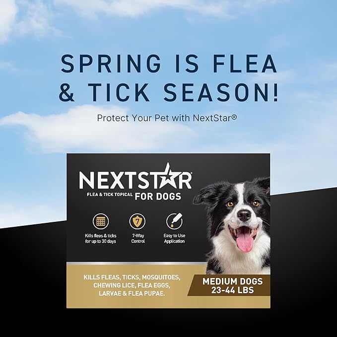 NEXTSTAR Flea and Tick Prevention for Dogs, Repellent, and Control, Fast Acting Waterproof Topical Drops for Medium Dogs, 6 Monthly Doses