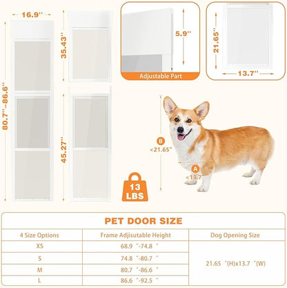 Dog Door for Sliding Glass Doors, 80.7"–86.5“ Height Adjustable, Two-Piece Design Pet Door with Lock, Easy Insert-Install, No-Drill Needed, Ideal for Apartments, Rentals, Balconies & Patios
