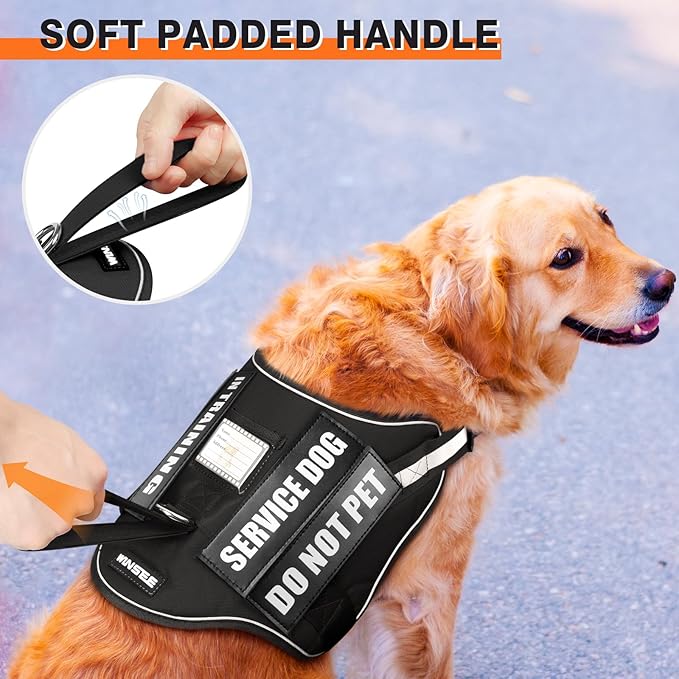 Service Dog Harness and Leash Set, Training Dog Vest with 10 Dog Patches, Emotional Support Therapy Dog Vest Harness for Small Medium Large and Extra Large Dogs(Black, XL)