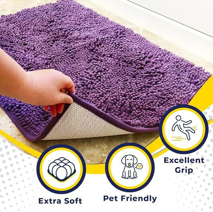 Muddy Mat® | Super Absorbent Door Mat Indoor, Microfiber Quick Dry Chenille Entryway Rug, Non-Slip Front Door Mat, Indoor Mats for Entryway, Machine Washable Pet Rug, Purple 18"x28"