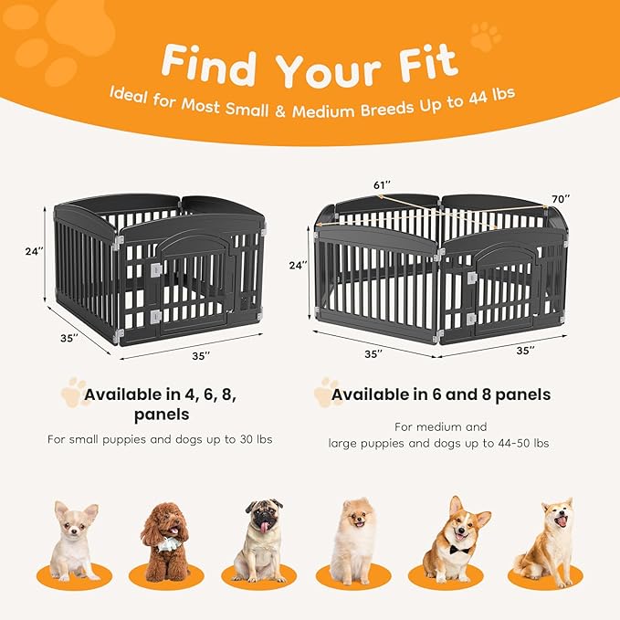 NEWBULIG Dog Playpen 4-Panel, 24IN Puppy Playpen, Stable Dog Play Pen Indoors/Outdoor with Secure Locking Door, Plastic Pet Fence for Small & Medium Dogs