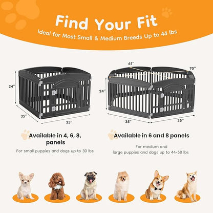 NEWBULIG Dog Playpen 4-Panel, 24IN Puppy Playpen, Stable Dog Play Pen Indoors/Outdoor with Secure Locking Door, Plastic Pet Fence for Small & Medium Dogs