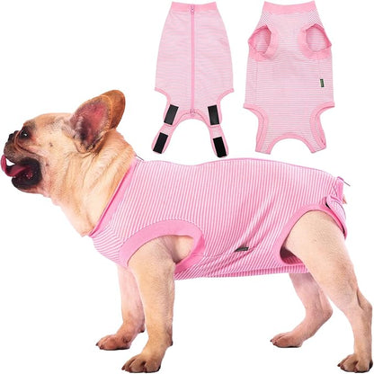 Dog Recovery Suit Pink Female Spay Surgical Large Shirt, Male Surgery Recovery Suit,Pink-White Striped L