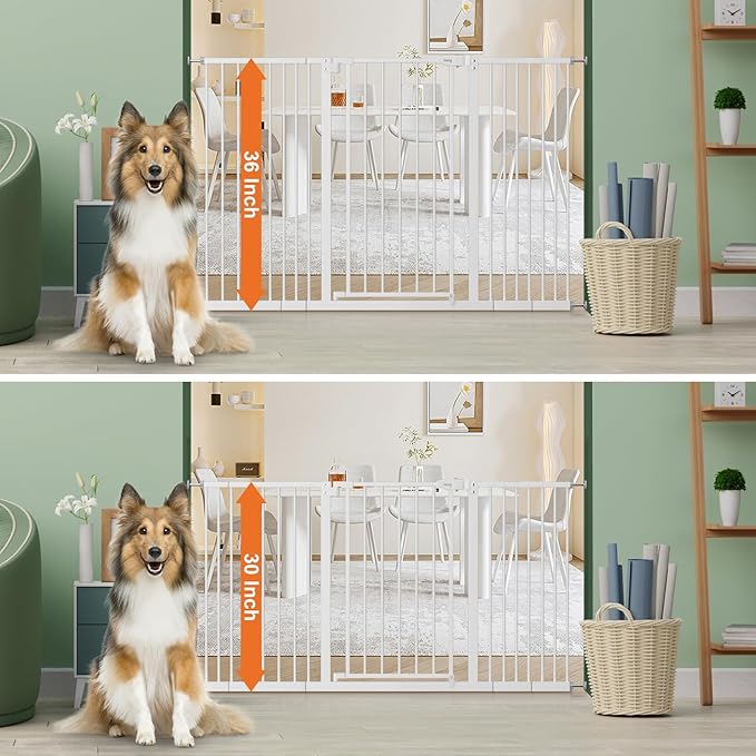 keny 36" Extra Tall Baby Gate for Stairs, 29"-55" Wide Auto Close Dog Gate for Doorways, Pressure Mounted Easy Walk Through Pet Gate with Door, White