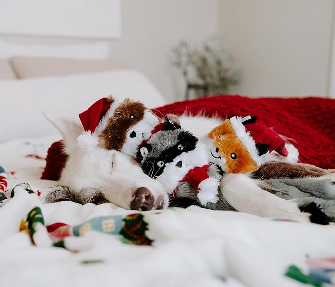 ZippyPaws Skinny Peltz - No Stuffing Dog Toys to Keep Them Busy, for Medium and Large Dogs, Squeaky Unstuffed Chew Toys for Pets, Soft Plush Variety Pack, Fox, Raccoon, & Squirrel - Holiday 3-Pack