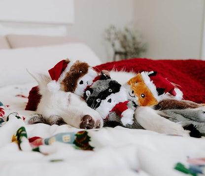 ZippyPaws Skinny Peltz - No Stuffing Dog Toys to Keep Them Busy, for Medium and Large Dogs, Squeaky Unstuffed Chew Toys for Pets, Soft Plush Variety Pack, Fox, Raccoon, & Squirrel - Holiday 3-Pack